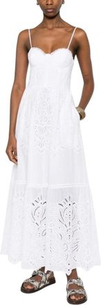 Ermanno Scervino Kleedjes, Dames, Wit, M, Eyelet-Embroidered Tiered Maxi Dress