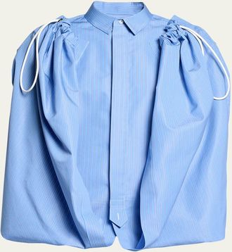 sacai Striped Cotton Poplin Drawstring Cape Shirt