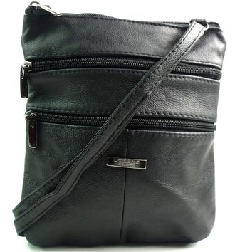 Lorenz Womens Genuine Leather CrossOver Body Shoulder Bag Handbag (Black)