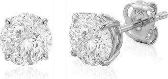 MAX + STONE 14k Gold Solitaire Round Earrings Studs Embellished with Swarovski Zirconia Various Sizes