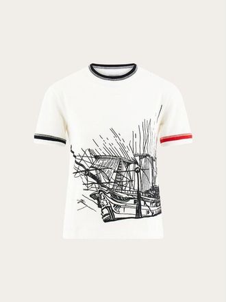 Ferragamo White Cotton Graphic Sweater, Size L