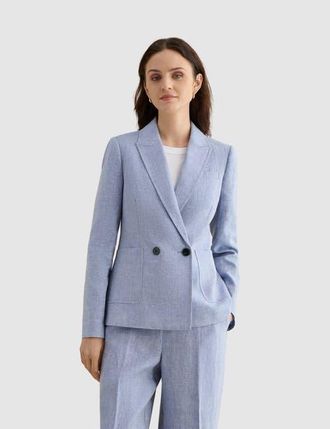 Hobbs London Estella Double Breasted Linen Jacket in Blue White at Nordstrom, Size 12