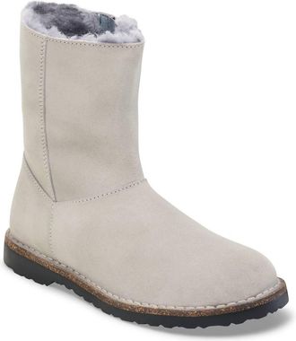 Birkenstock WomenS Uppsala Zip Shearling Boot In Stone Coin Suede