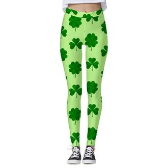 Generic St.Patricks Day Womens Irish Green Shamrock Tights for Women Leggings Skimpy Yoga Pants Butt Lifting Clover Leaves Soft Leggings Workout Pants High Wa