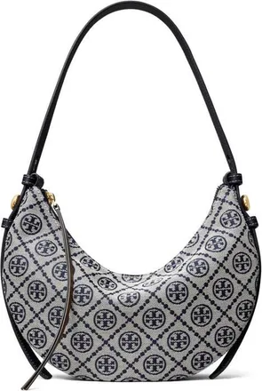 Tory Burch Romy T Monogram Half Moon Shoulder Bag in Tory Navy at Nordstrom