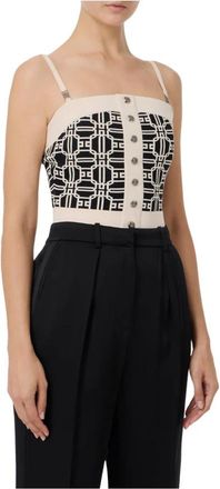 Elisabetta Franchi Logo Jacquard Slim Fit Top - Dames - Tops zonder mouwen - Zwart - L - Tops