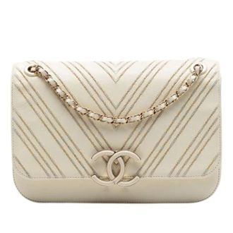 Chanel Pre-owned Vintage Crossbody Tas - Dames - Pre-owned - Wit - Maat: ONE Size Leer