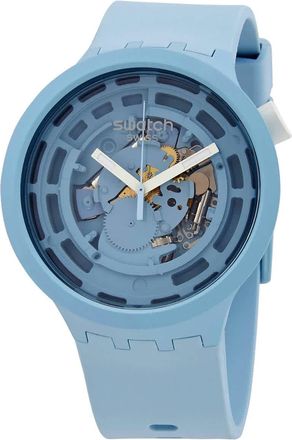 Swatch C- Blue Quartz Transparent Dial Unisex Watch SB03N100