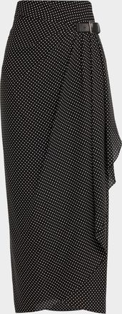 Tom Ford Polka-Dot Silk Buckle Wrap Midi Skirt