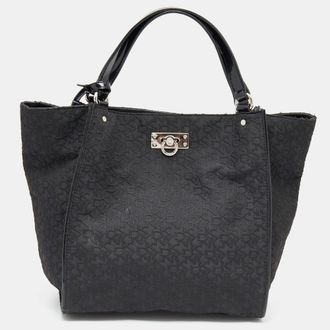 DKNY Dkny Black Monogram Canvas And Patent Leather Tote