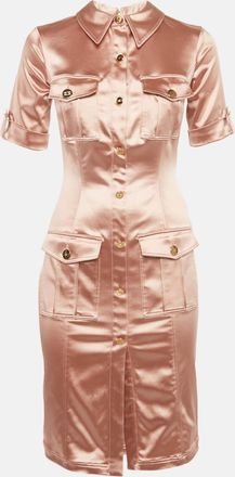 Elisabetta Franchi Pink Satin Button Front Mini Shirt Dress