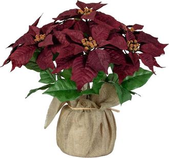 Nearly Natural 16In Artificial Poinsettia Arrangement In Burlap Planter