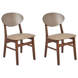 Beliani Beliani - Conjunto De 2 Sillas De Comedor Asiento De Piel Sint&eacute;tica Estructura De Madera Oscura Marr&oacute;n Claro Amery