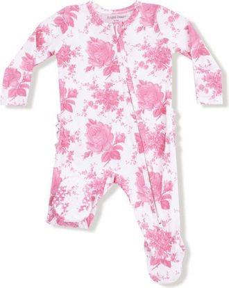 Angel Dear Vintage Rose Ruffle Zip Footie in White/Pink at Nordstrom, Size Newborn