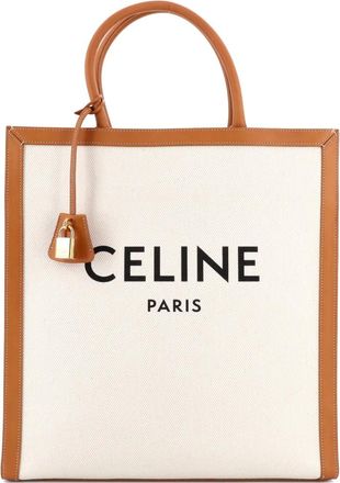 Celine Vertical Cabas Canvas with Leather Large tote bag - Beige