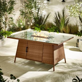 Furniturebox Marbella Rattan 6 Seat Garden Dining Table + Firepit in Beige
