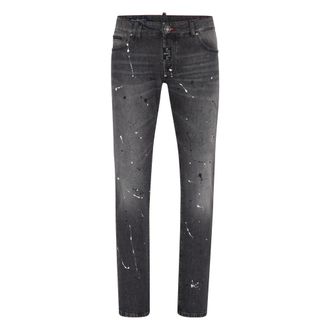 Philipp Plein Jeans, Heren, Grijs, W33, Katoen, Super Straight Cut Broek