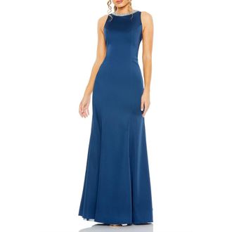Mac Duggal Sleeveless Trumpet Gown with Embellished Neck in Ocean Blue at Nordstrom, Size 14