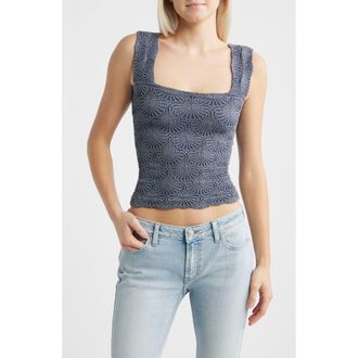 Free People Love Letter Floral Knit Camisole in Peacoat at Nordstrom, Size X-Small