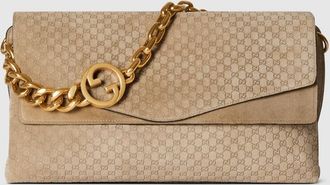 Gucci Large Shoulder Bag With Chain, Beige, Leather