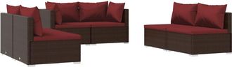 vidaXL Set Muebles De Jard&iacute;n 6 Piezas Y Cojines Rat&aacute;n Sint&eacute;tico Marr&oacute;n Vidaxl