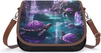 Generic Fantasy Turtles Womens Leather Crossbody Bags with Adjustable Strap Casual Printed Shoulder Handbag