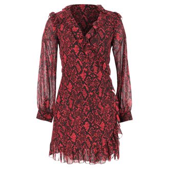 Michael Kors Michael Kors mini-jurk met ruches en slangenprint in bordeauxrood polyester