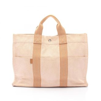 Herm&egrave;s Brown Orange Canvas Handbag Tote Bag (Pre-Owned)