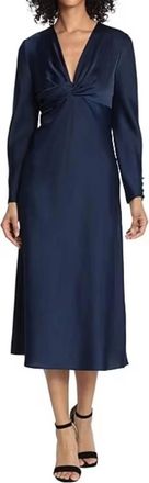 Maggy London Long Sleeve Twisted Knot Midi Dress In Twilight Navy
