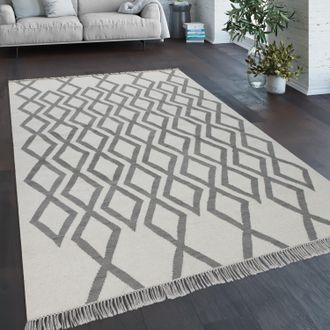Paco Home Paco Home - Alfombra Sal&oacute;n Estilo Bohemio Flecos Tejida A Mano Mezcla Lana Algod&oacute;n Gris 160x230 Cm