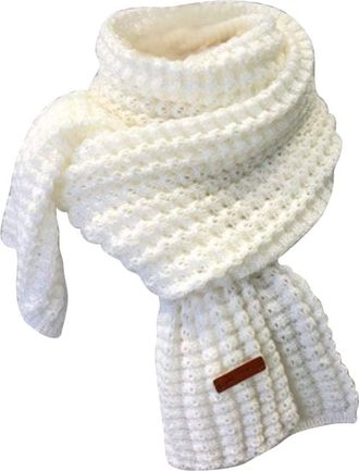 Generic Chunky Knit Scarf for Women Men Extra Long Womens Thick Warm Winter Scarves Soft Cable Knit Fashion Shawl for Cold Weather Outdoor (White)