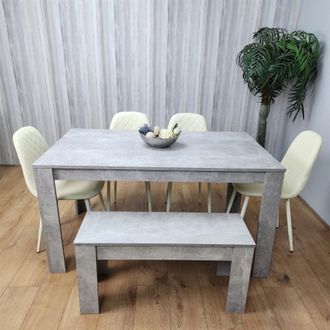 Kosy Koala Wooden Rectangle Dining Table with Bench & 4 Cream Chairs Dining Room Furniture in Brown