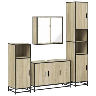 Berkfield Home 4&not;Piece Bathroom Furniture Set&not;Sonoma Oak Engineered Wood in Brown