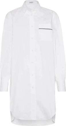 Brunello Cucinelli Stretch Cotton Poplin Shirt - Dames - Overhemden - Wit - S - Katoen - Overhemden