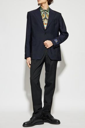Etro Wool Blazer With Single Vent, Mens, Navy Blue