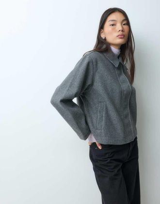 Jack & Jones giacca corta effetto lana grigia-Grigio