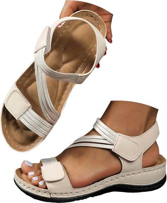 Generic Comfortable Strappy Sandals for Women Dressy Summer 2026 Open Toe Ankle Strap Walking Sandals Women Orthopedic Wedge Platform Sandals with Arch Suppor