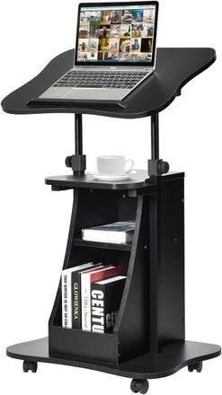 Costway Costway - Mesa Para Ordenador Port&aacute;til Altura Ajustable Con Ruedas Y Estante Carro Para Computadora Para Oficina Hogar Negro