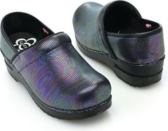 Sanita Avon Iridescent Embossed Leather Slip-on Clogs