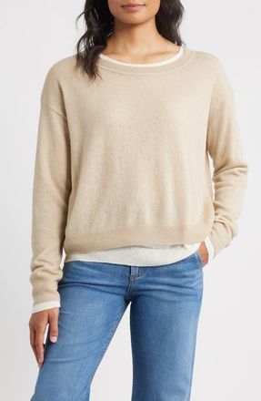 BOSS Femok Layered Wool Blend Sweater in Beige at Nordstrom, Size Xx-Large