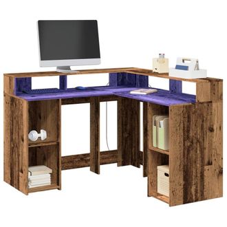 Berkfield Home Desk with LED Lights Old Wood 130x130x91 cm Engineered Wood in Brown | Size: 130 x 130 x 91 cm
