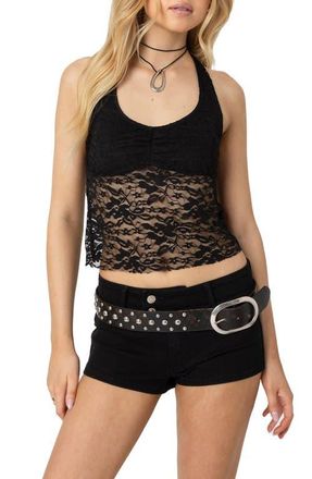 Edikted Tia Sheer Lace Crop Halter Top in Black at Nordstrom, Size X-Large