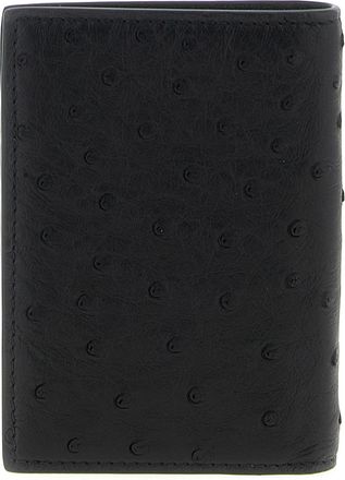 Valentino Garavani Mens Black Ostrich Skin Cardholder Accessory