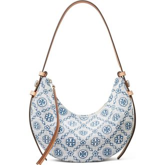 Tory Burch Romy Denim Half Moon Shoulder Bag in Powder Blue at Nordstrom