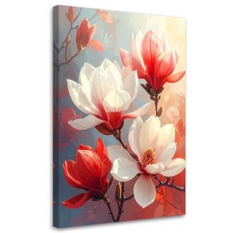 Feeby Impresi&oacute;n De Imagen Magnolias Blancas Y Rojas En Tonos Pastel Suaves 80x120