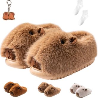 Generic Capybara Slippers, New Cartoon Capybara Slippers, Winter Plush Warm Non-Slip for Women (All-inclusive light brown, UK, Adult, Women, 4, Numeric Range,