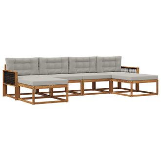 vidaXL Conjunto De Sof&aacute;s De Exterior 6 Pcs Natural Y Gris Claro Vidaxl