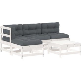 vidaXL Juego De Muebles Jard&iacute;n 5 Piezas Y Cojines Madera Maciza Blanco Vidaxl