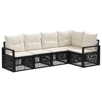 vidaXL Conjunto De Sof&aacute;s De Jard&iacute;n 5 Pcs Negro Rat&aacute;n Sint&eacute;tico Vidaxl