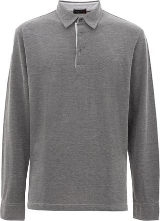 Corneliani Polo shirt met lange mouwen - Heren - Polos - Grijs - L - Katoen - Tops